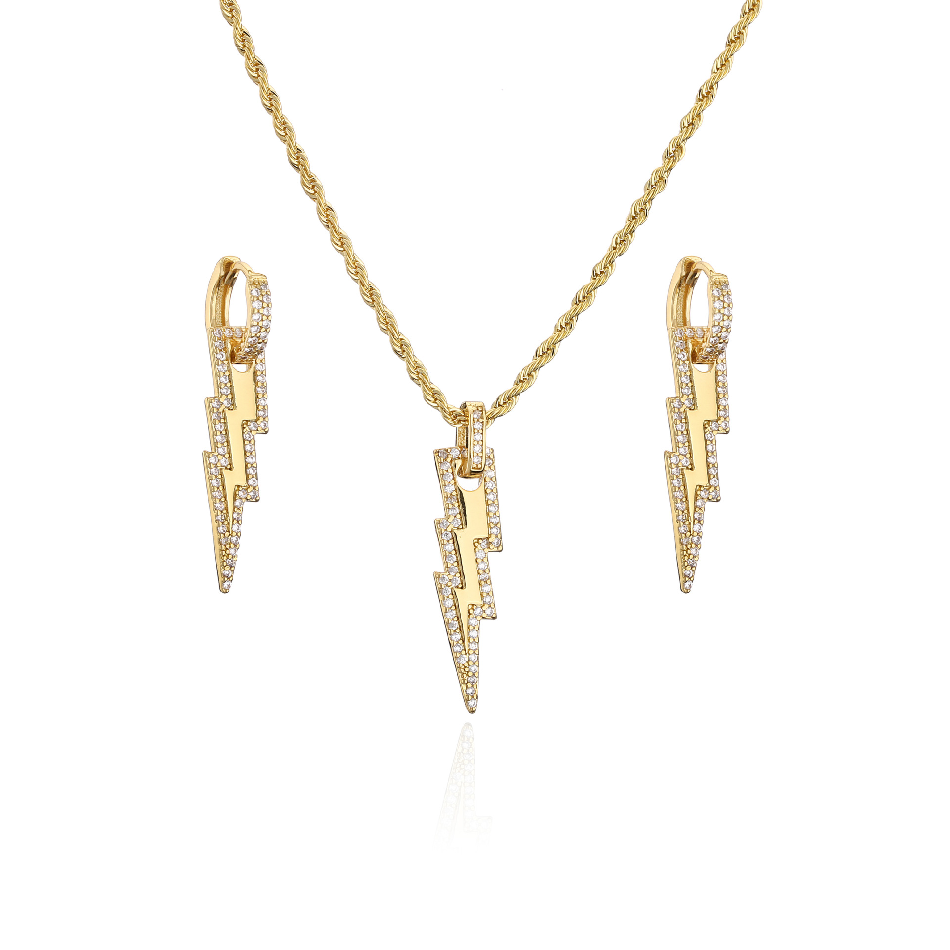 Electroplating Gold Plating Process Copper Fashion Geometric Lightning Artificial Gemstones Earrings Necklace