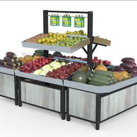 FNN1批发不锈钢超市果蔬架生鲜展示货架多功能蔬菜架新款钢木水果