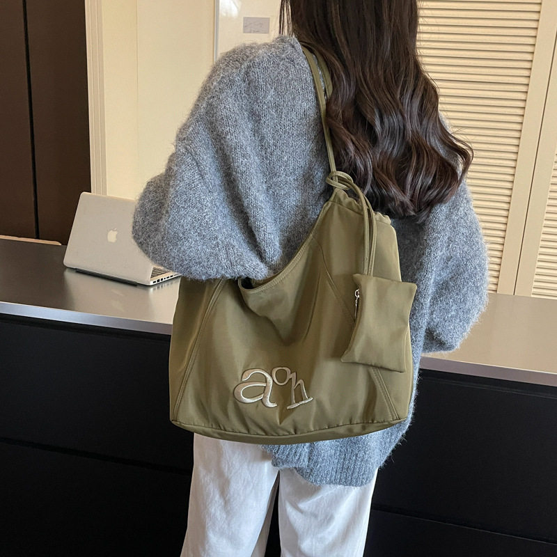 Túi tote nữ vải , túi đeo vai đựng đồ lớn cho sinh viên đi học — màu cà phê, màu kaki, xanh lá cây, đen chi tiết 27