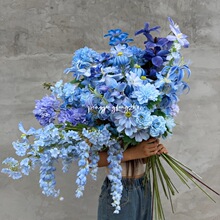 蓝色莫奈风仿真花绢花婚庆婚礼堂路引装饰地排花艺假花批发
