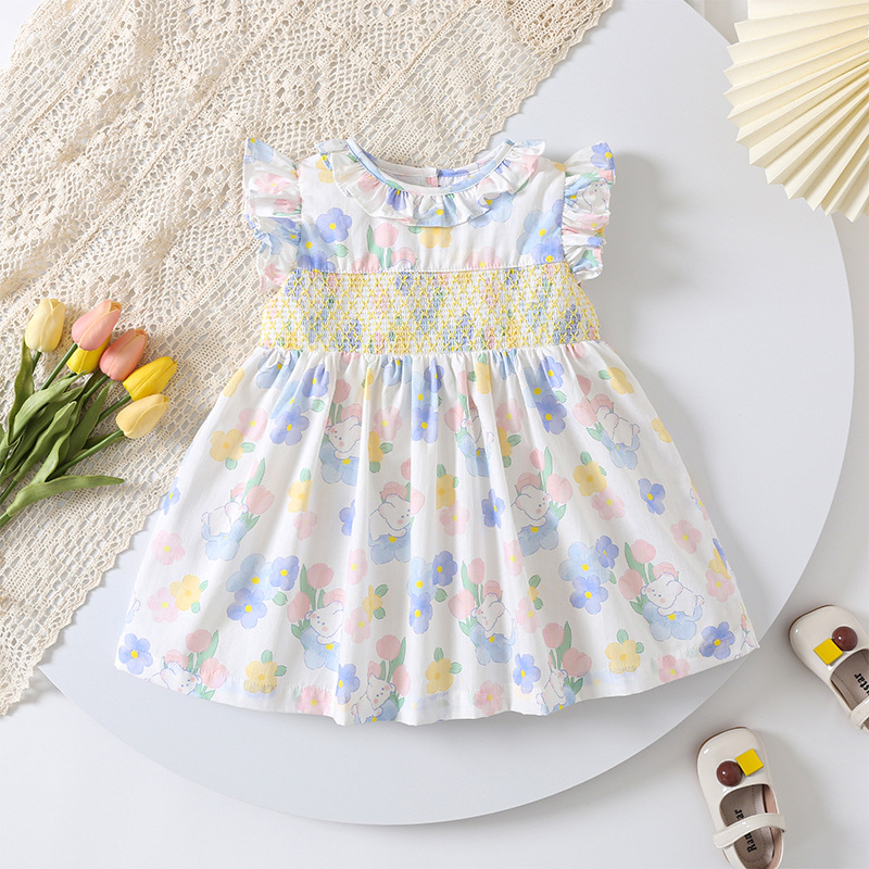 2025 Girls Korean Style Printed Dress Cute Children's Dress Cotton Style Princess Dress Small and Medium Children's Dress