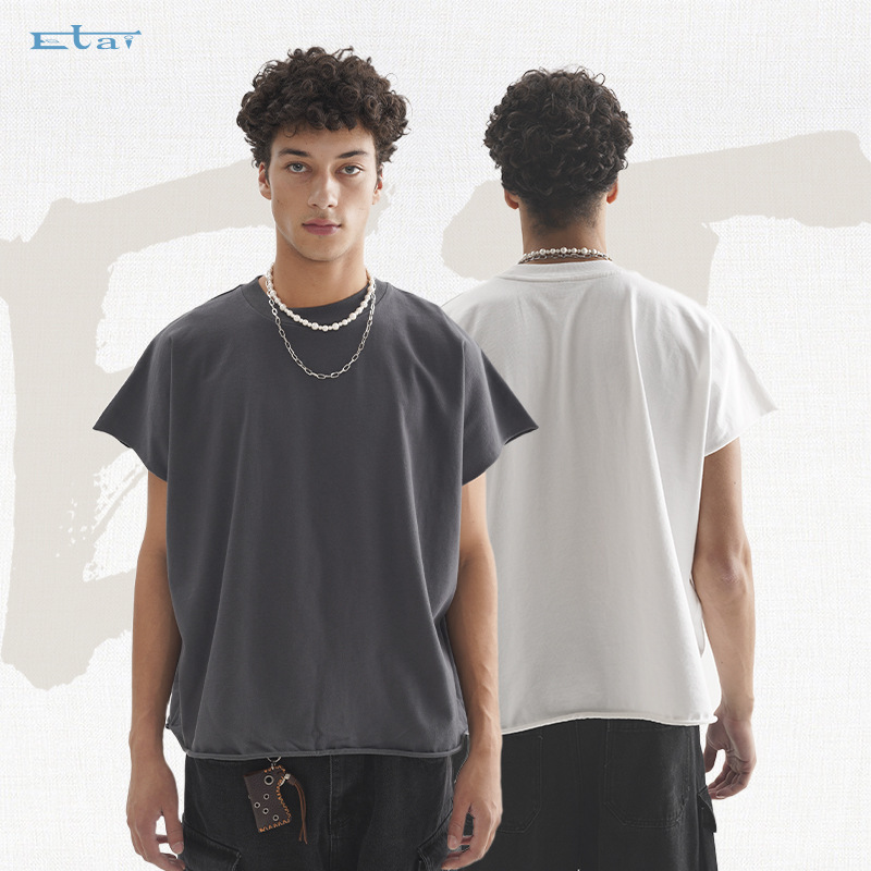 ETAI Hombre| Todos los colores sólidos corto suelto borde corto de manga corta calle de alta calidad pesada camiseta de algodón para hombres