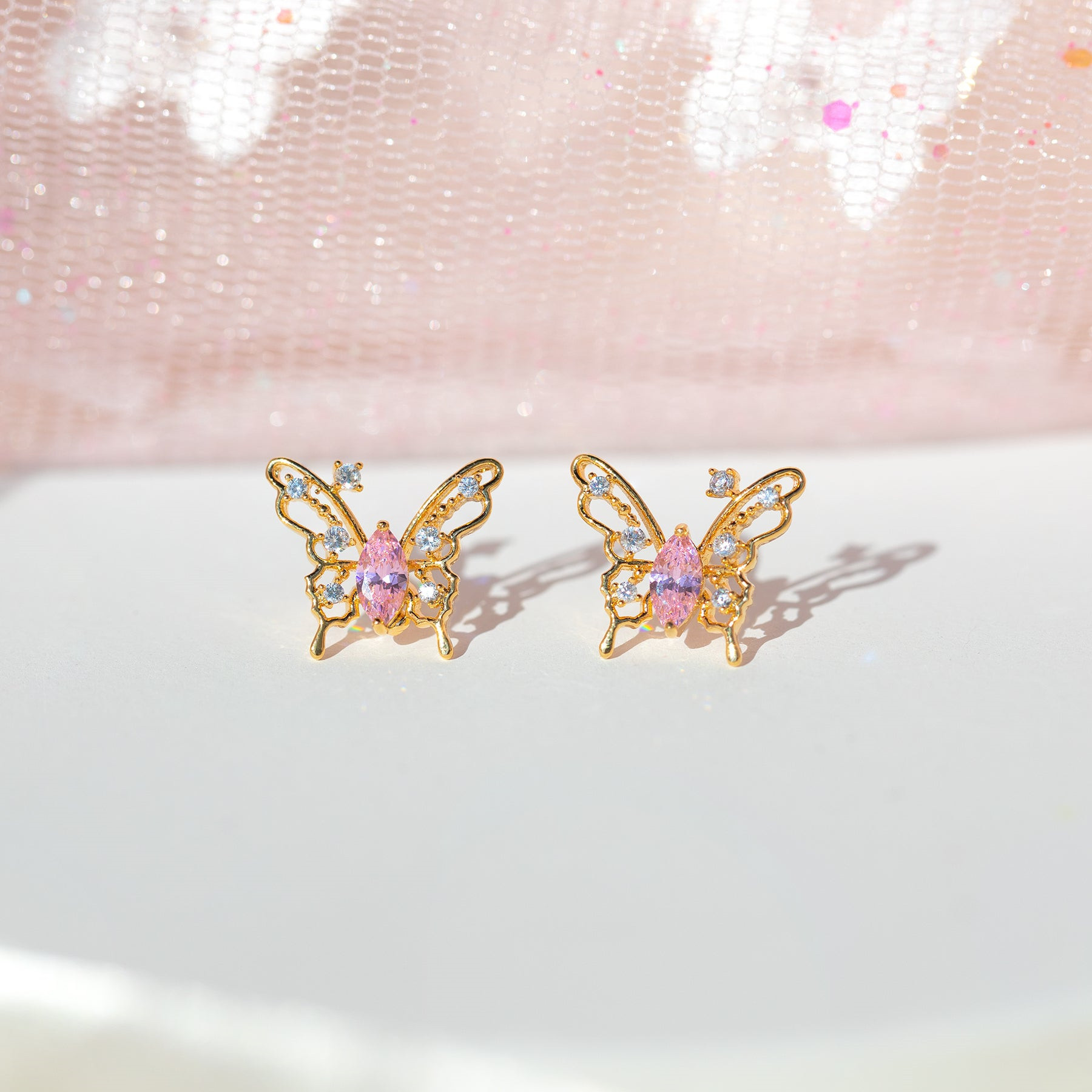 Korean Style Korean Style Dignified Hollow Butterfly Studs Micro Inlaid Zircon Pure Silver Ear Pin E