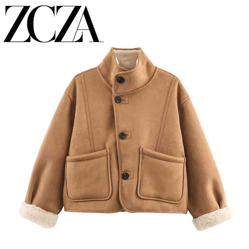Qadın Qısa Gödəkçə İkiüzlü Fleece Astarlı İsti