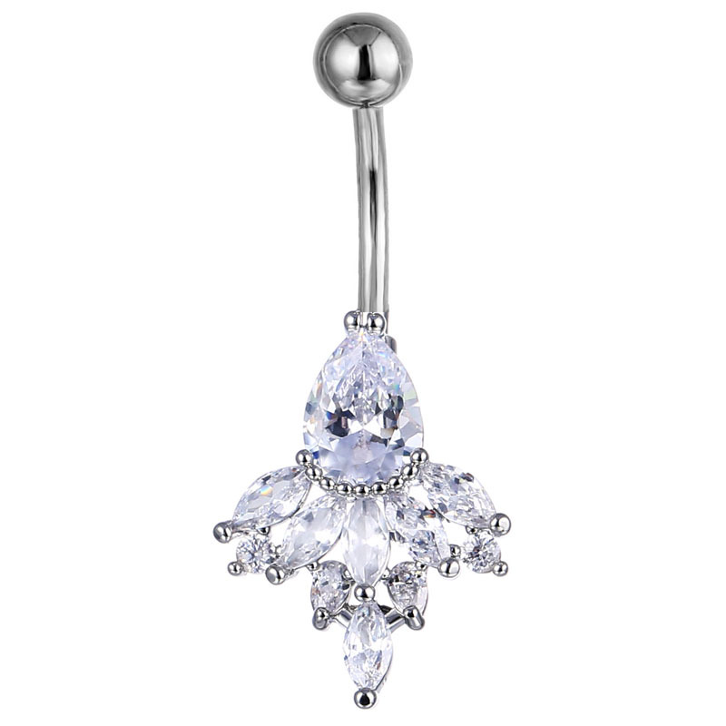 Piercing nombril avec incrustation florale et zirconia_voghion.com
