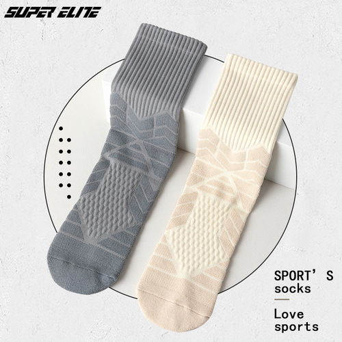  new men's towel-soled sports socks, Macaron mecha actual basketball socks, thickened high-top elite socks