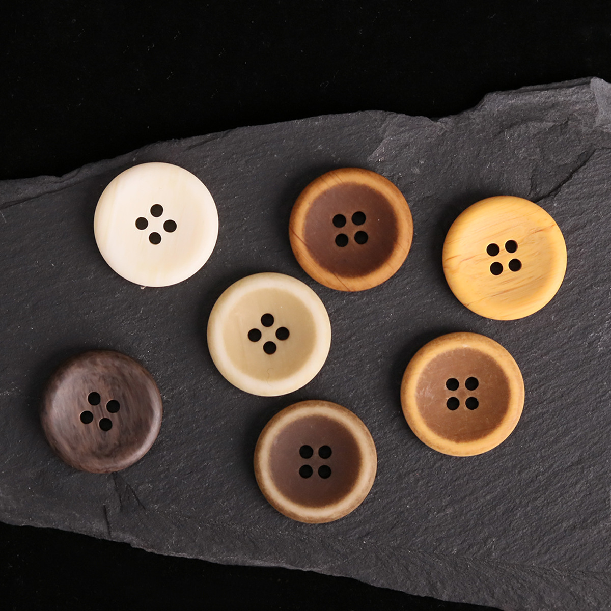 树脂纽扣米色黄褐色卡其布色青褐色深咖色咖啡色仿木纹扣子钮扣