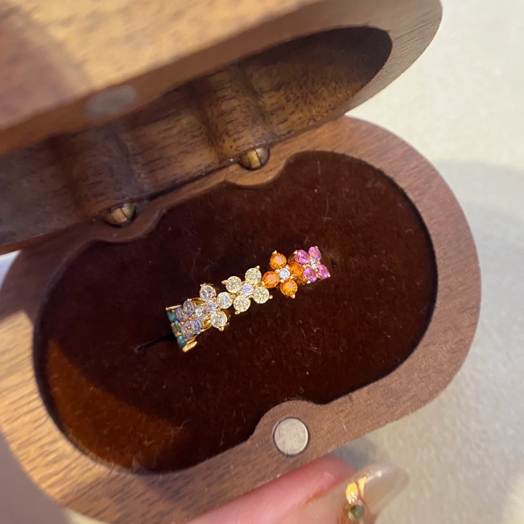 Vintage Style Four Leaf Clover Ring With Colorful Stones_voghion.com