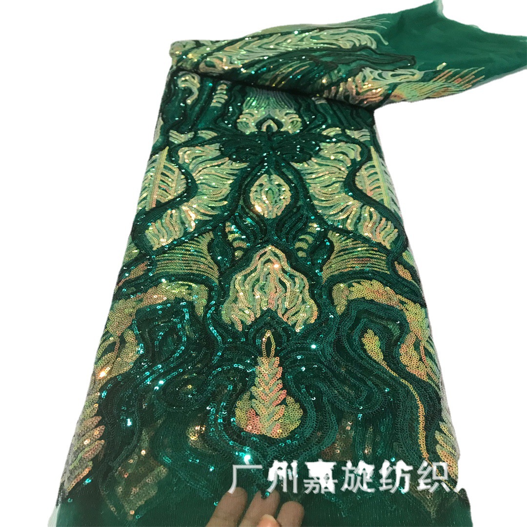 Malla de poliéster africano lentejuelas encaje europeo y americano DIY elegante vestido de novia vestido etapa rendimiento ropa tela JX3957