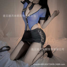 情趣女警制服连体套装sm性感镂空绑带秘书包臀裙火辣透视V领代发