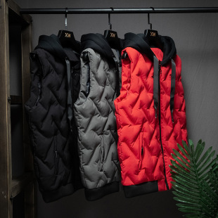 Men's cotton vest winter men's new hooded cotton vest jacket work clothes class clothes printed LOGO