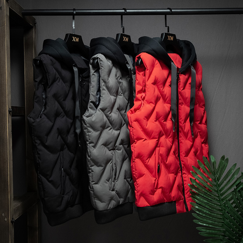 Herrenbekleidung Herren Baumwollweste Winter Herren neuer Stil Kapuzenweste Baumwollweste Jacke Arbeitskleidung Klasse Uniform Druck Logo_voghion.com
