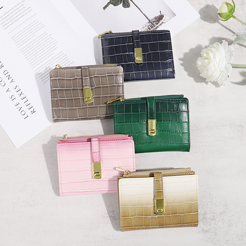 Monedero plegable con diseño de piedras para mujer, moderno y versátil, diseño de color degradado, cartera de verano, estilo corto y sencillo para estudiantes.