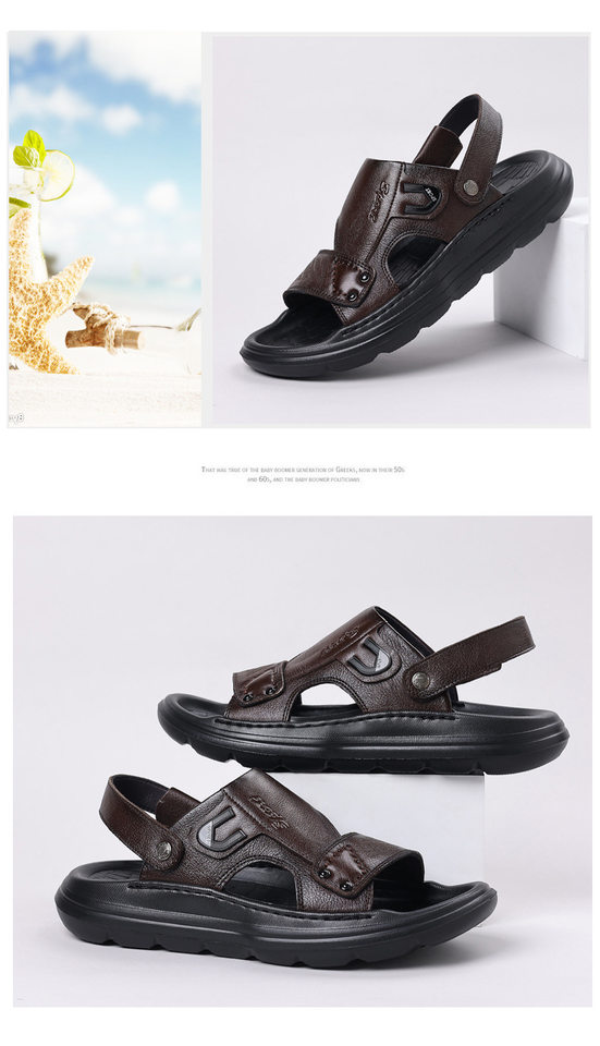 Dép sandal nam da bò lớp đầu hở ngón đế xốp gót 2,5 cm — Màu nâu, màu đen chi tiết 16