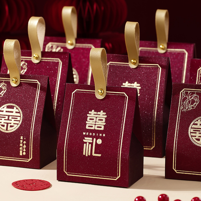 2025 新しい結婚式のキャンディーボックス結婚式のお土産キャンディー包装箱ワインレッドハイエンドの結婚式のキャンディーボックス|undefined