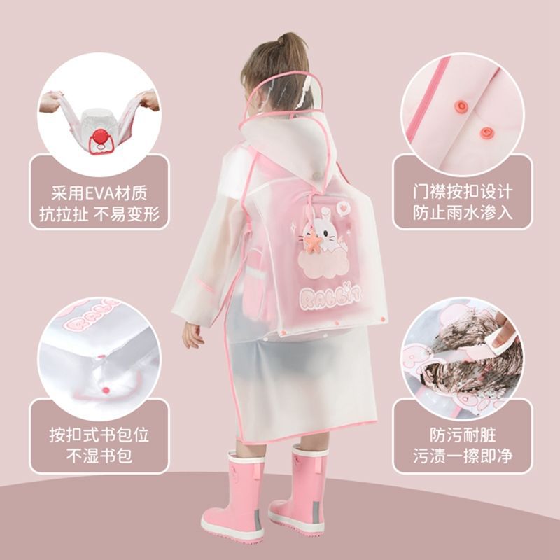 Children's Raincoat for Girls with Backpack Space, Oversized Soft Trendy Poncho, Waterproof Full-Body Jacket for Students, Older Children, and Young Kids