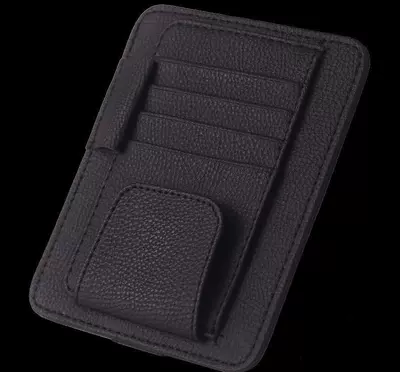 Car Sun Visor Bill Holder Car Multifunctional Microfiber Leather Card Holder Leather Pattern Glasses Holder Storage Holder Card Slot (Car Glasses Clip/Bill Clip) - black