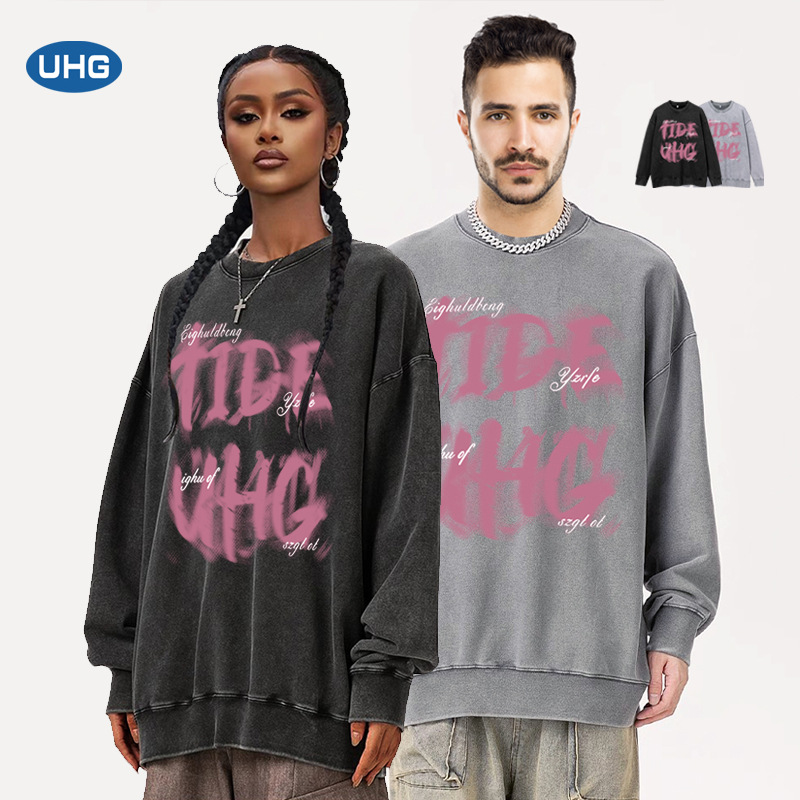 Autumn/Winter New American Vintage Wash Couple's Hoodie Sweatshirt Trendy Brand Fashion Letter Print Crew Neck Loose Sweatshirt