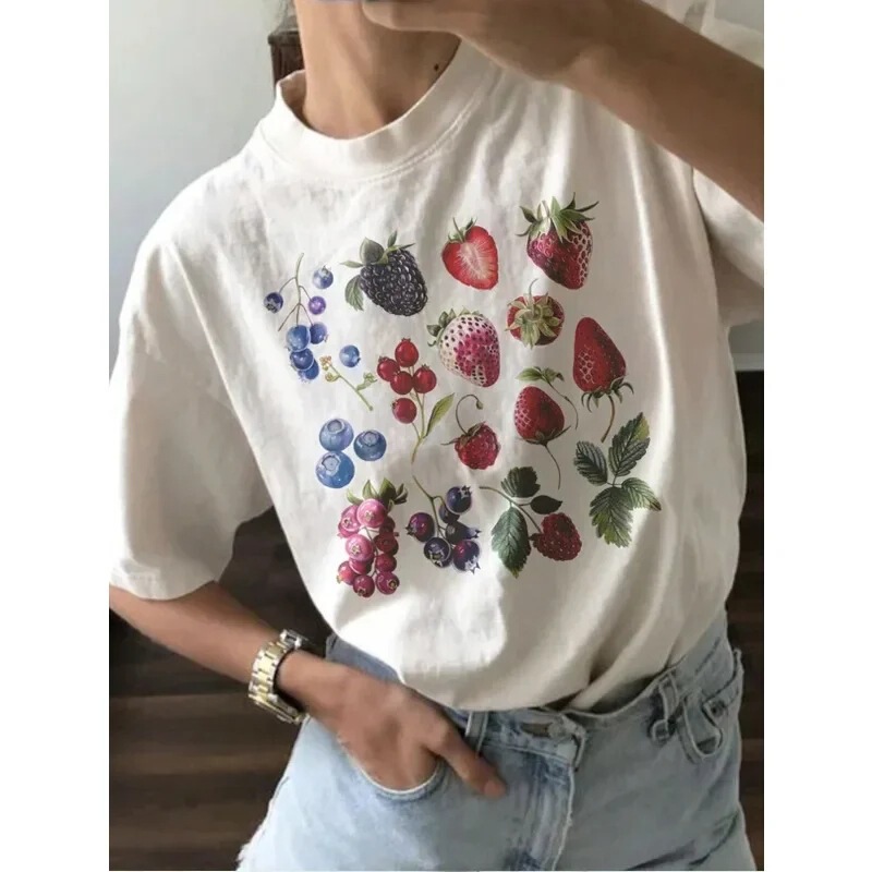 Aesthetic fruit and berry variety graphic t-shirt, fashionable cotton t-shirt, fruit lover blueberry shirt, cute grass Aesthetic fruit and berry variety graphic t-shirt, fashionable cotton t-shirt, fruit lover blueberry shirt, cute grass