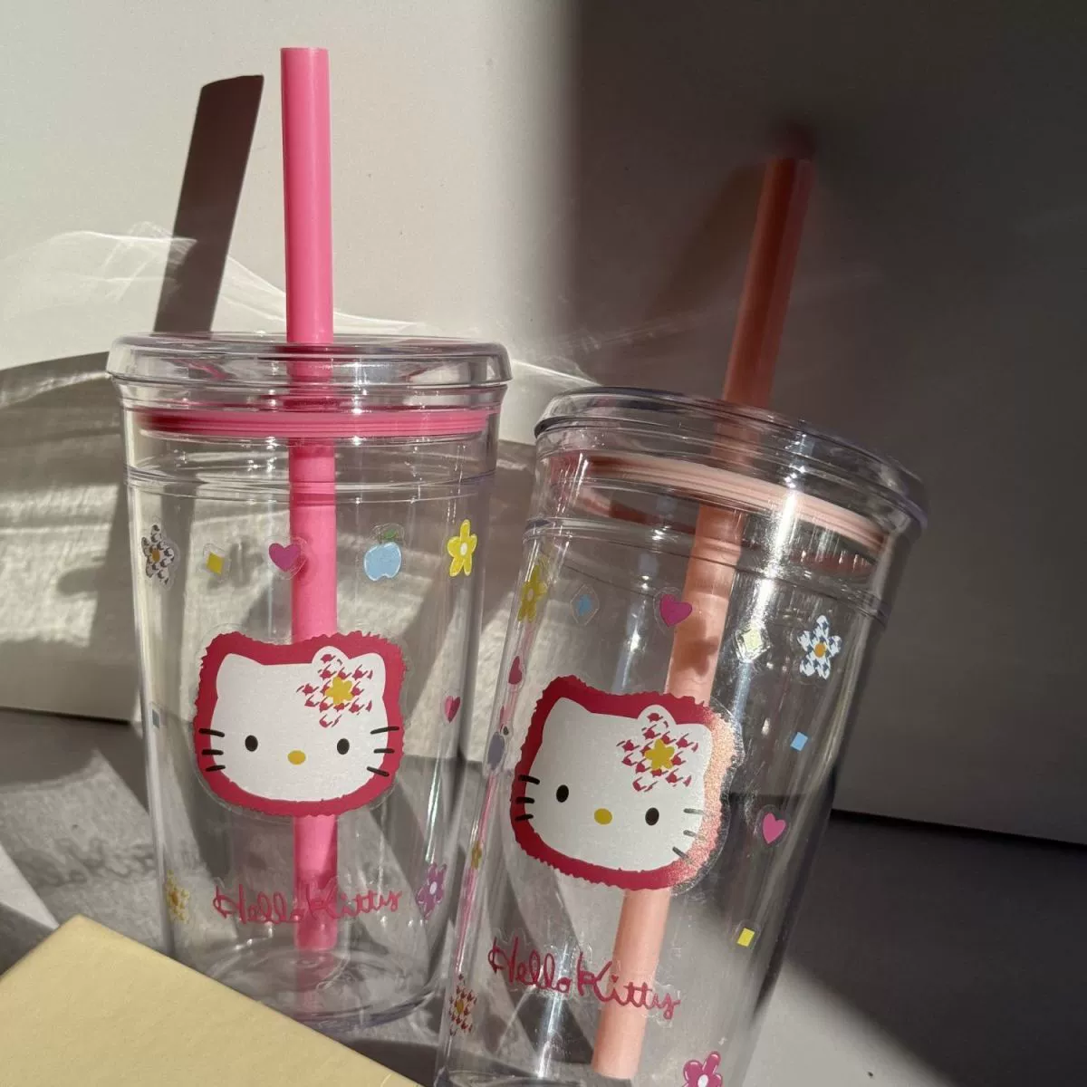 Акриловый стакан Hello Kitty, 450 мл, прозрачная чашка с трубочкой, американский стиль дизайна