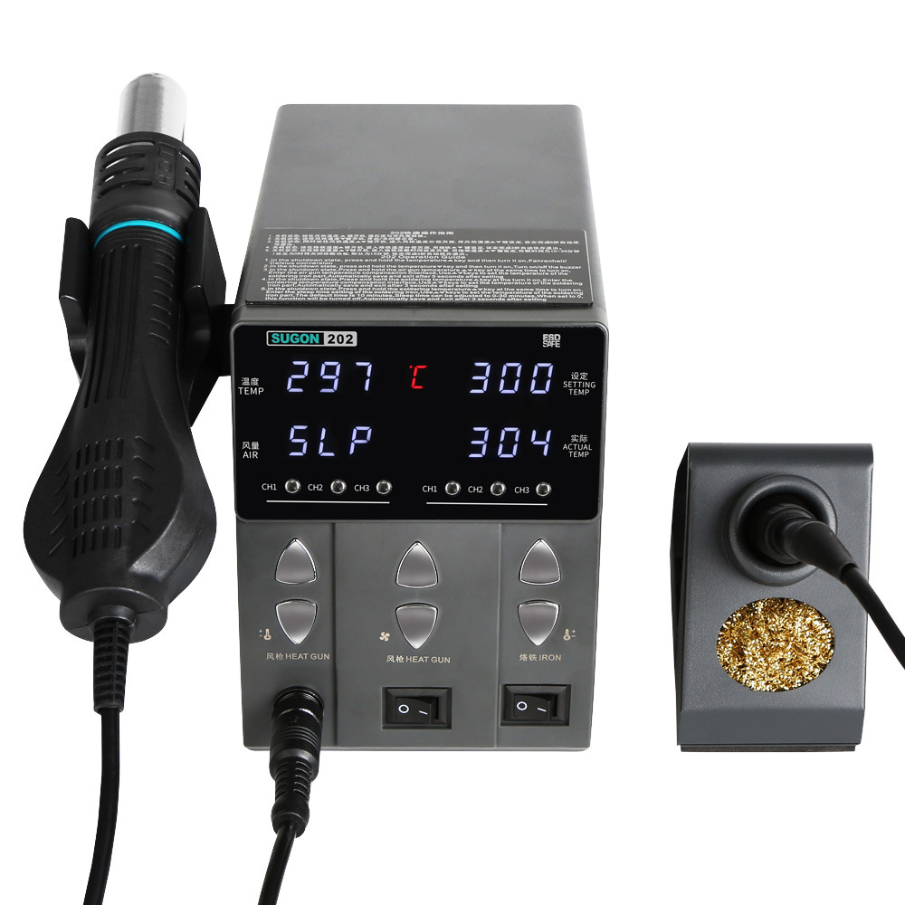 SUGON trabajador de velocidad 202 pistola de aire soldador dos en uno pantalla doble reparación de teléfonos móviles pistola de aire caliente Estación de soldadura de temperatura constante traje de combinación