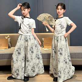 女童裙裤套装夏季2025新款儿童国风新中式短袖大童薄款阔腿裤夏装