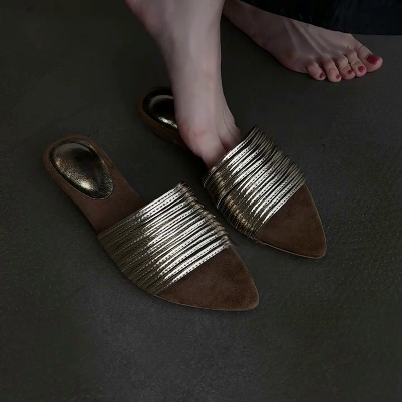 [in Stock] French Style Elegant Pointed Toe Thin Heel Outdoor Slippers Fashionable High Heel Sandals for Women Summer Outdoor Wear
