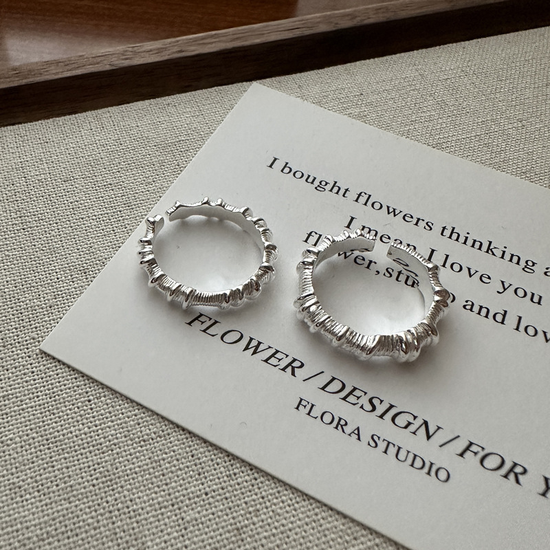 S925纯银韩版小众设计感时尚褶皱纹理戒指韩国风时髦INS个性指环