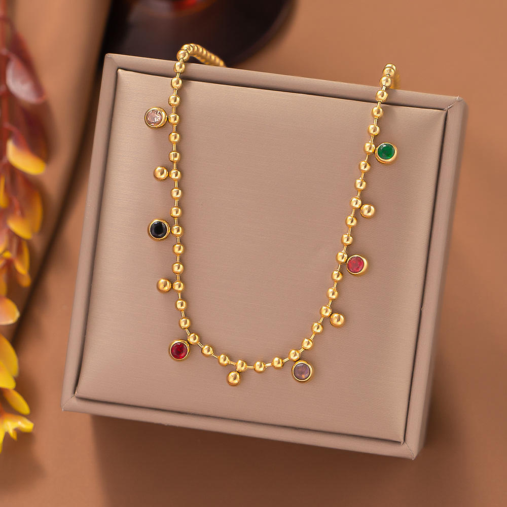 ball chain Chain Type 1 Piece Quantity Daily Occasion 304 Stainless Steel Material PVD Coated Real Gold Plated 18K Gold Round 304 Stainless Steel Retro Simple Style Waterproof Non Tarnish 304 Stainless Steel Necklace