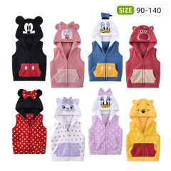 Children's polar fleece vest autumn and winter style hooded vest for boys and girls, zipper waistcoat, baby warm cartoon children's clothing