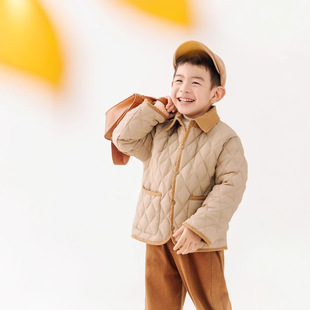 2023 children's clothing autumn and winter suit new Korean single-breasted outer wear inner round neck warm cotton-padded trousers two-piece set