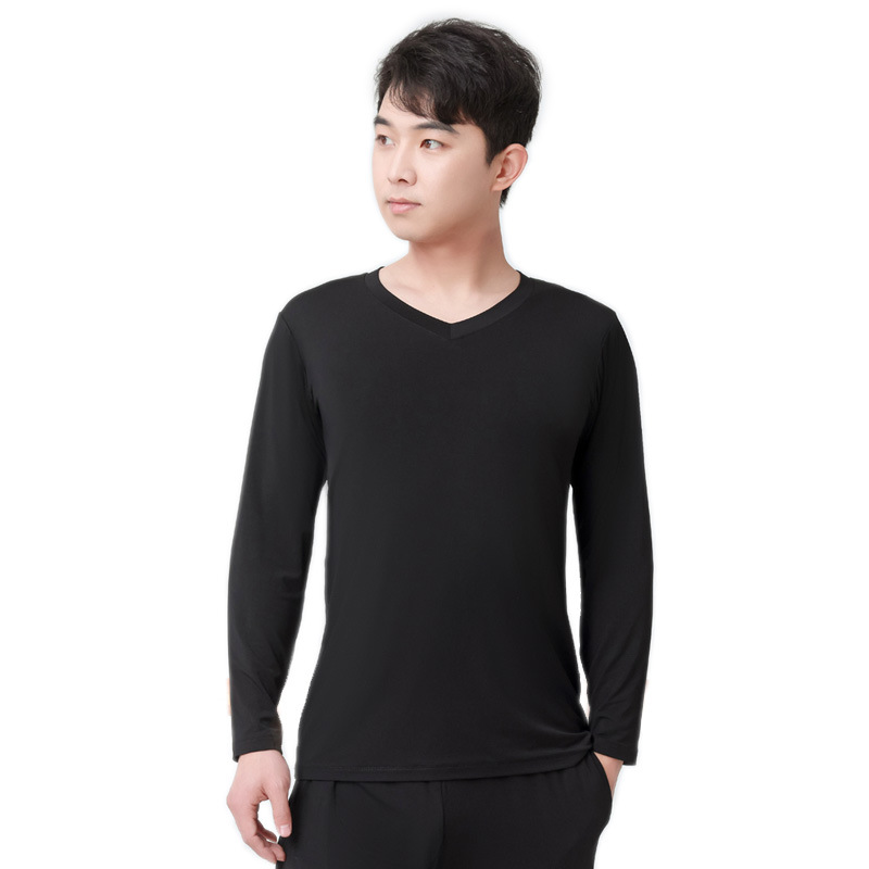 Men's black V-neck long sleeves