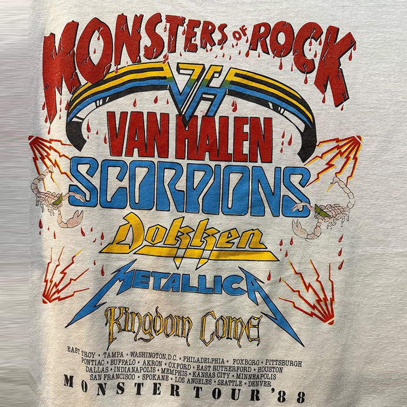 Monsters Of Rock Old Metal Rock Band Periférico de manga corta Vintage Camiseta retro americana Hombre