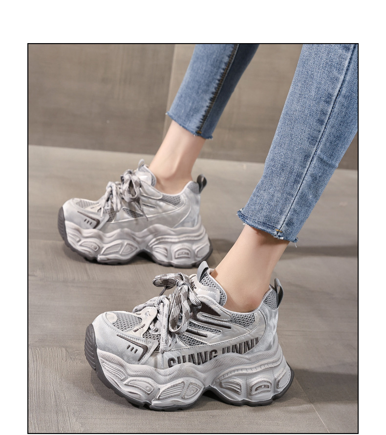 Giày sneaker nữ đế dày tăng chiều cao phong cách dad shoes — xanh lá cây chi tiết 15