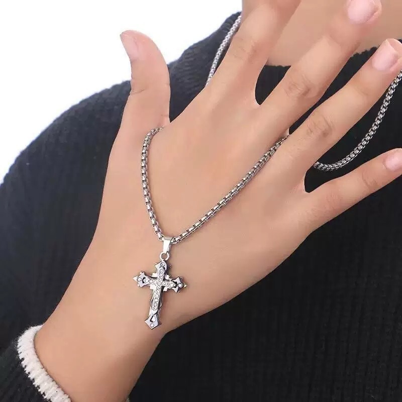 Cross Necklace Unisex Versatile Alloy Pendant Personality Hip-Hop Trendy Brand Pendant Long Sweater Chain Internet Celebrity Accessory