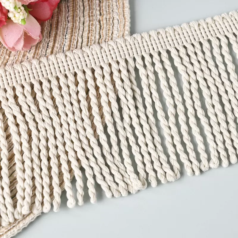 厂家批发8cm纯色棉线排须花边麻花绳流苏花边辅料