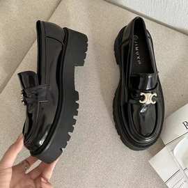 复古英伦风厚底乐福单鞋女2024春秋新款增高金属扣学院风小皮鞋