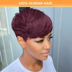 Pixie Cut shortstraight Human Hair Wigリアルヘアセットフルメカニズムヘアセット