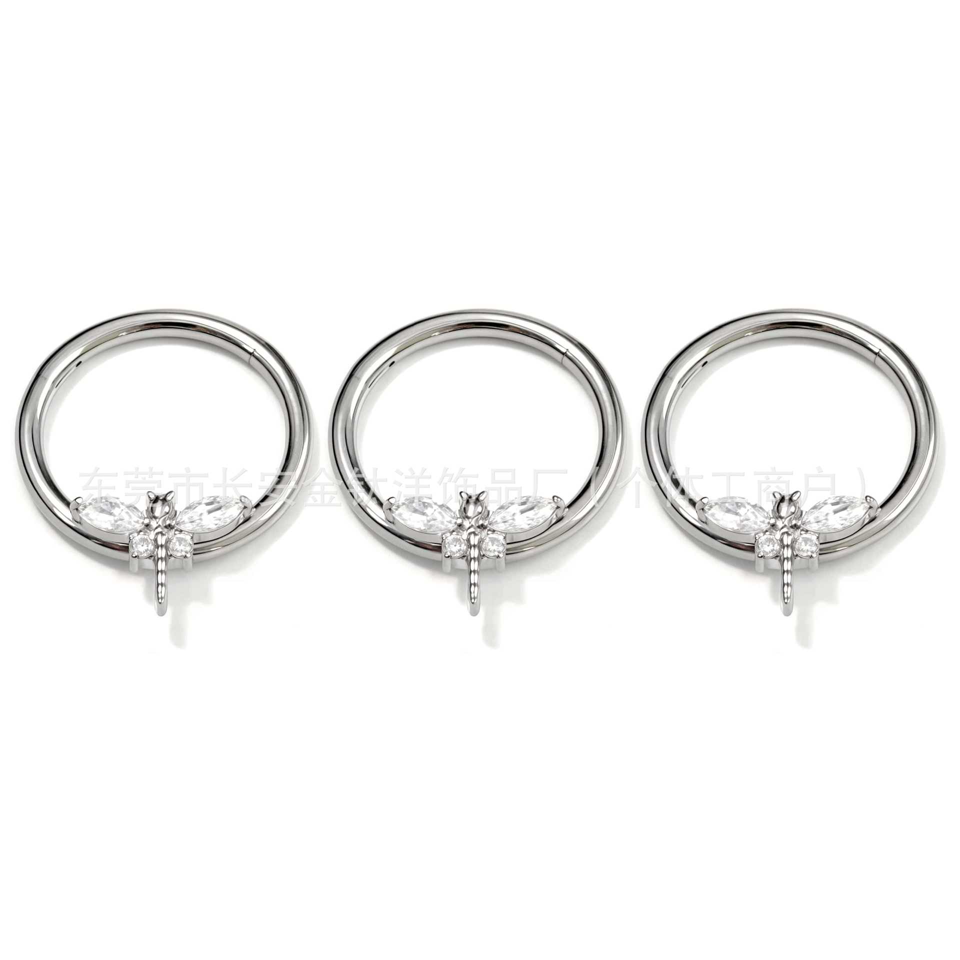 F136 Titanium Dragonfly Zircon Seamless Open Ring Nose Septum Ring Earring - G23 Titanium Alloy Piercing Jewelry detail image 8