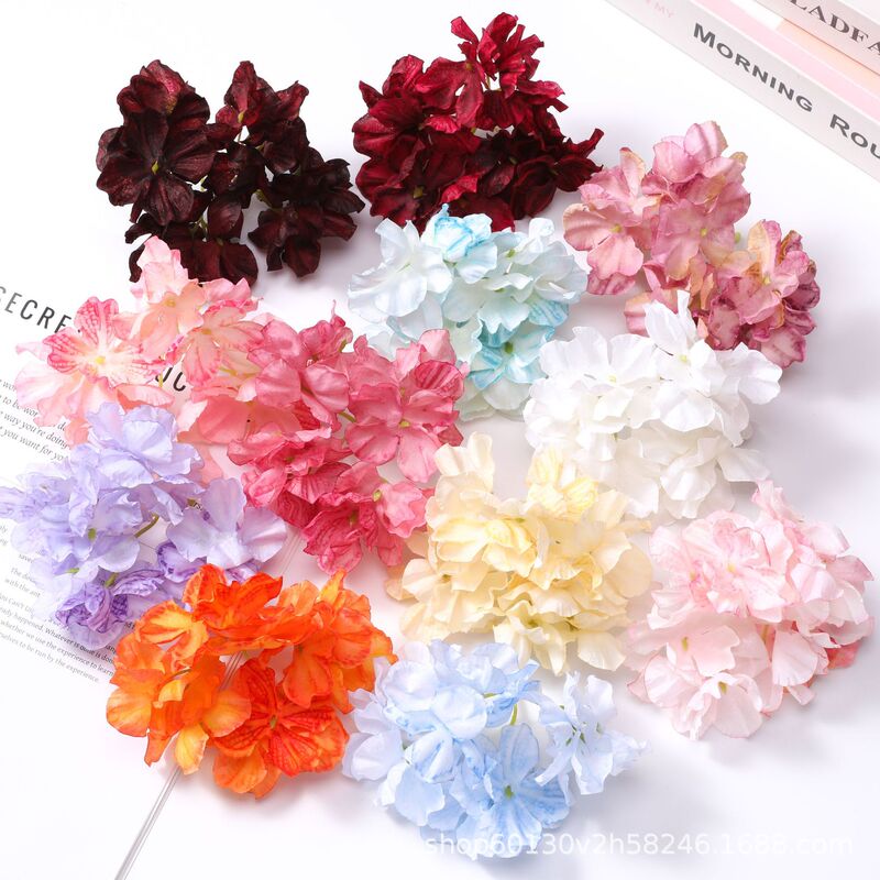 Forest-Style Burnt Edge Hydrangea Flowers Wedding Artificial Flowers DIY Materials Wedding Decoration Materials Artificial Flower Heads Wholesale