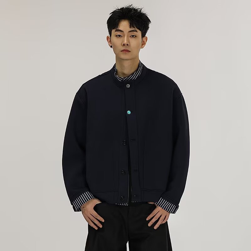Falsa camisa de dos piezas de suéter masculino a cuadros empalmado primavera y otoño viejo estilo de dinero perezoso cardigán chaqueta de fábrica transfronteriza al por mayor