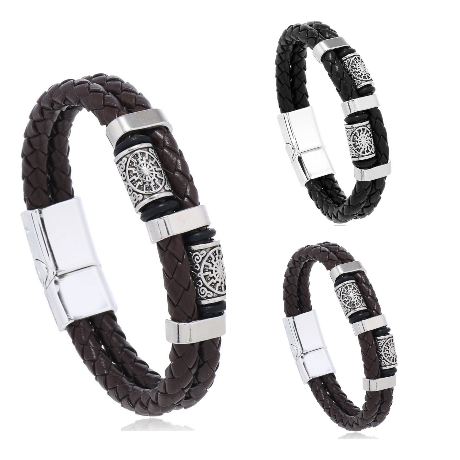 European and American New Scandinavian Style Leather Bracelet Double-Layer Braided Men's Personalized Bracelet Fashionable Handmade Beaded Bracelet