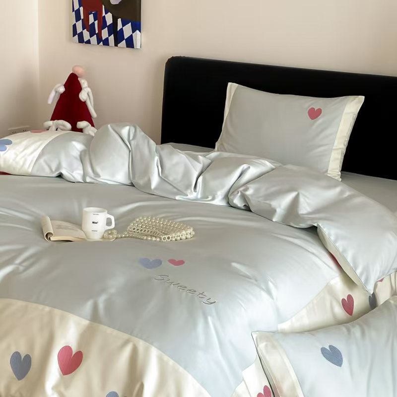 Parure de lit brodée en pur coton ensemble housse de couette_voghion.com