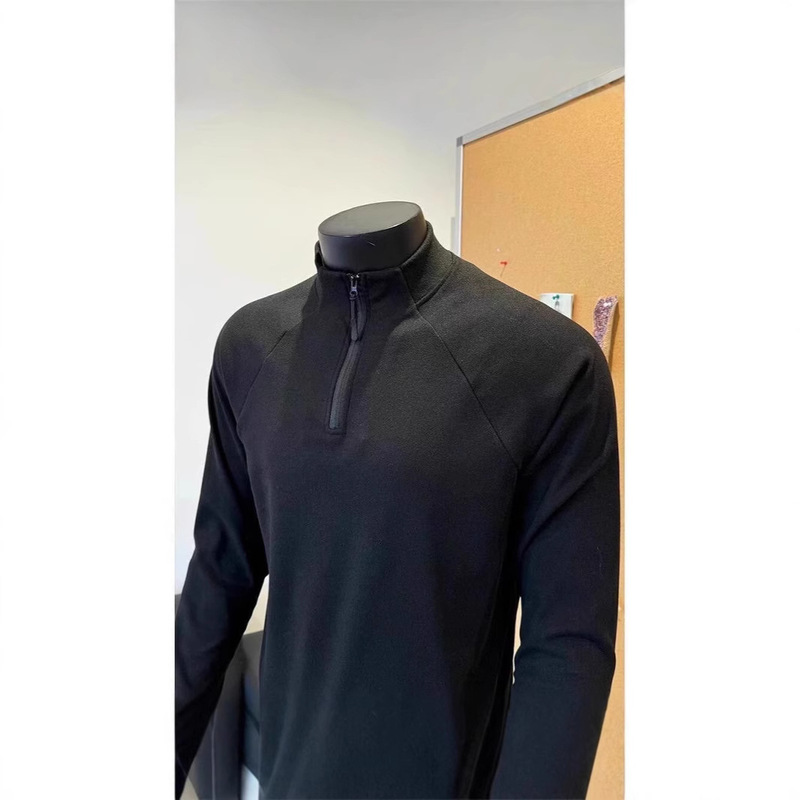 Black Double-Sided Velvet Base Shirt Men's Autumn and Winter American Half-Zipper Long-Sleeved Sports Training Clothes Fitness T-Shirt Black Double-Sided Velvet Base Shirt Men's Autumn and Winter American Half-Zipper Long-Sleeved Sports Training Clothes Fitness T-Shirt