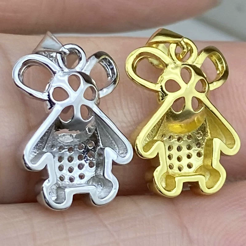 S925, подвеска жемчуг, handmade аксессуары, образец серебра 925, с маленькими медведями, DIY, образец серебра 925