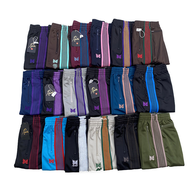 Needles Track Embroidered Butterfly Pants Loose Casual Straight-Leg Pants Men Drape Wide-Leg Pants Trendy Brand Pants Men