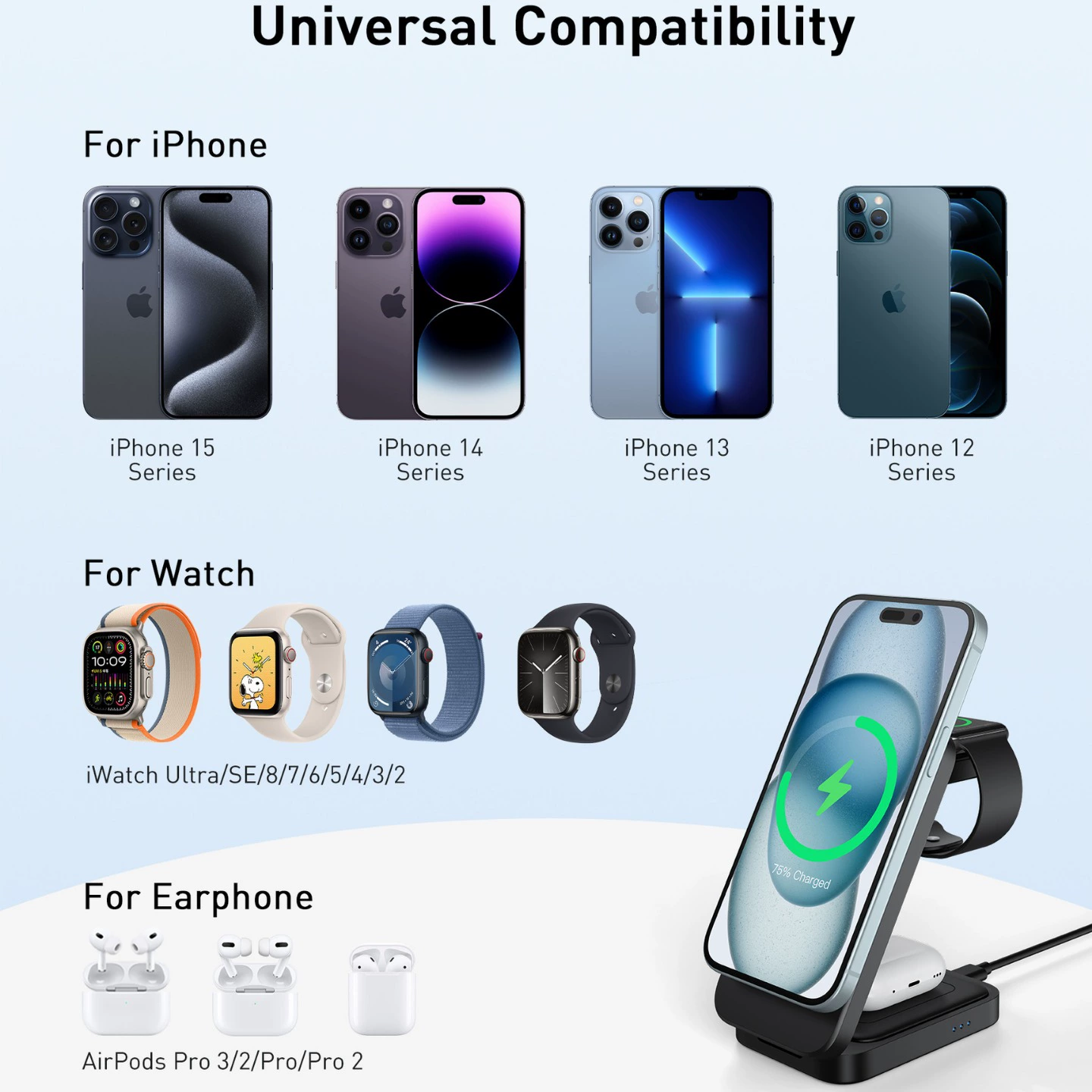 Apple, совместимый мобильный телефон, три в одном, быстрая зарядка 15W