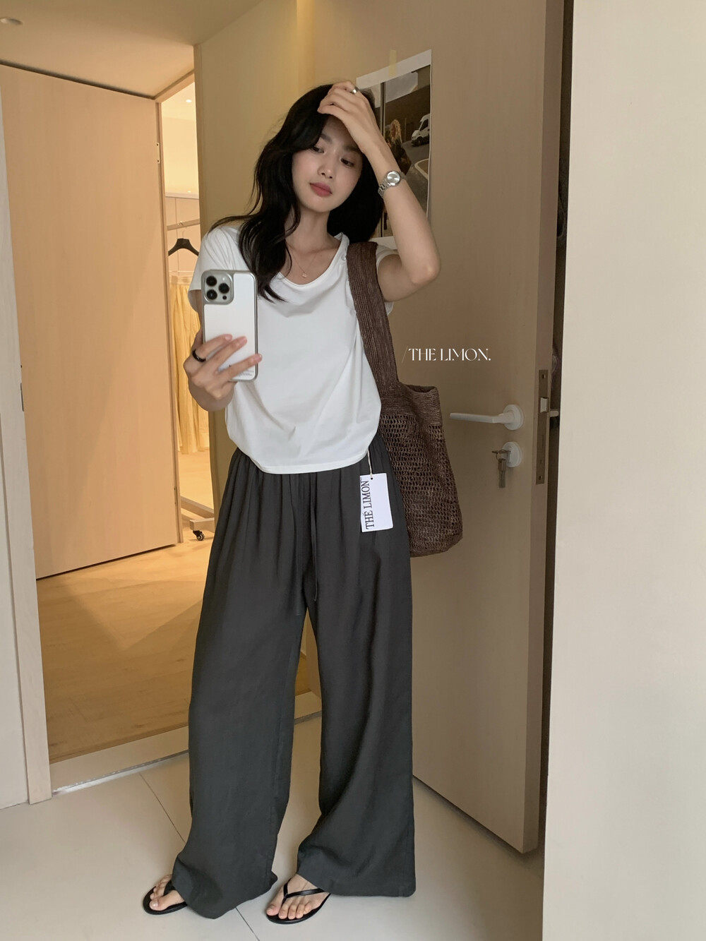 Quần culottes nữ ống rộng cạp cao vải linen phối lyocell mỏng nhẹ mùa hè — màu sắc, màu hồng, màu trắng, màu xám chi tiết 22