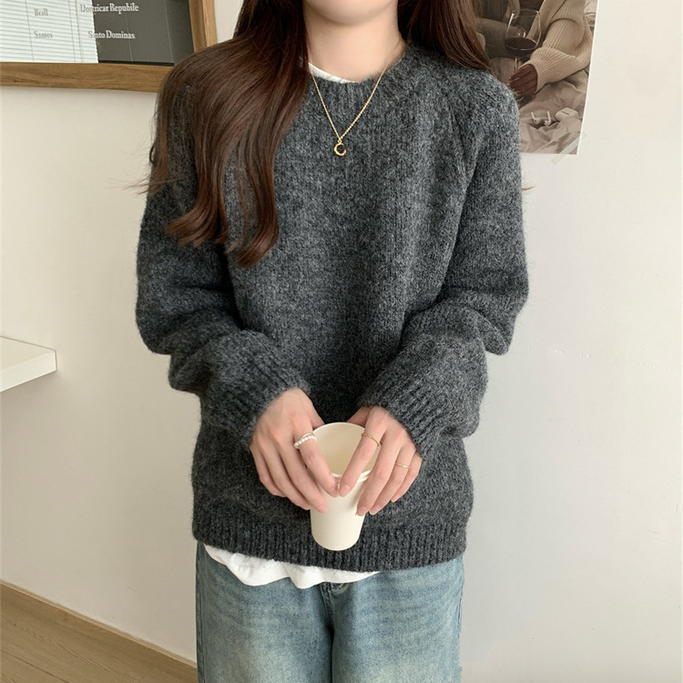 日系百搭慵懒风燕麦色毛衣女2025秋冬新款洋气感针织宽松套头上衣|undefined