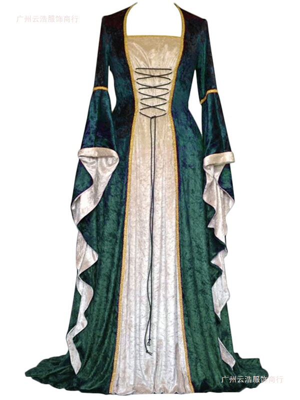 2026 Model Velvet Bell-Sleeve Vintage Medieval European Court Long Floor-Length Women's Dress
